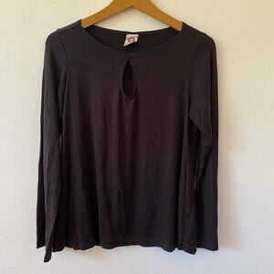 JW San Francisco Long Sleeve Top Medium Black Keyhole Neck Modal Blend Women's M